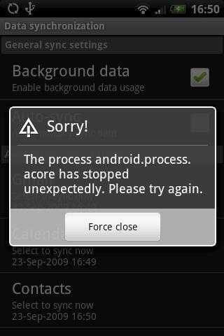 android process acore произошла ошибка как исправить